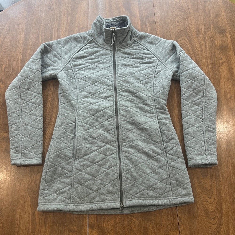 LL Bean Women XS Gray Quilted Full Zip Fleece Lined Jacket 293729 Mock Neck Coat
